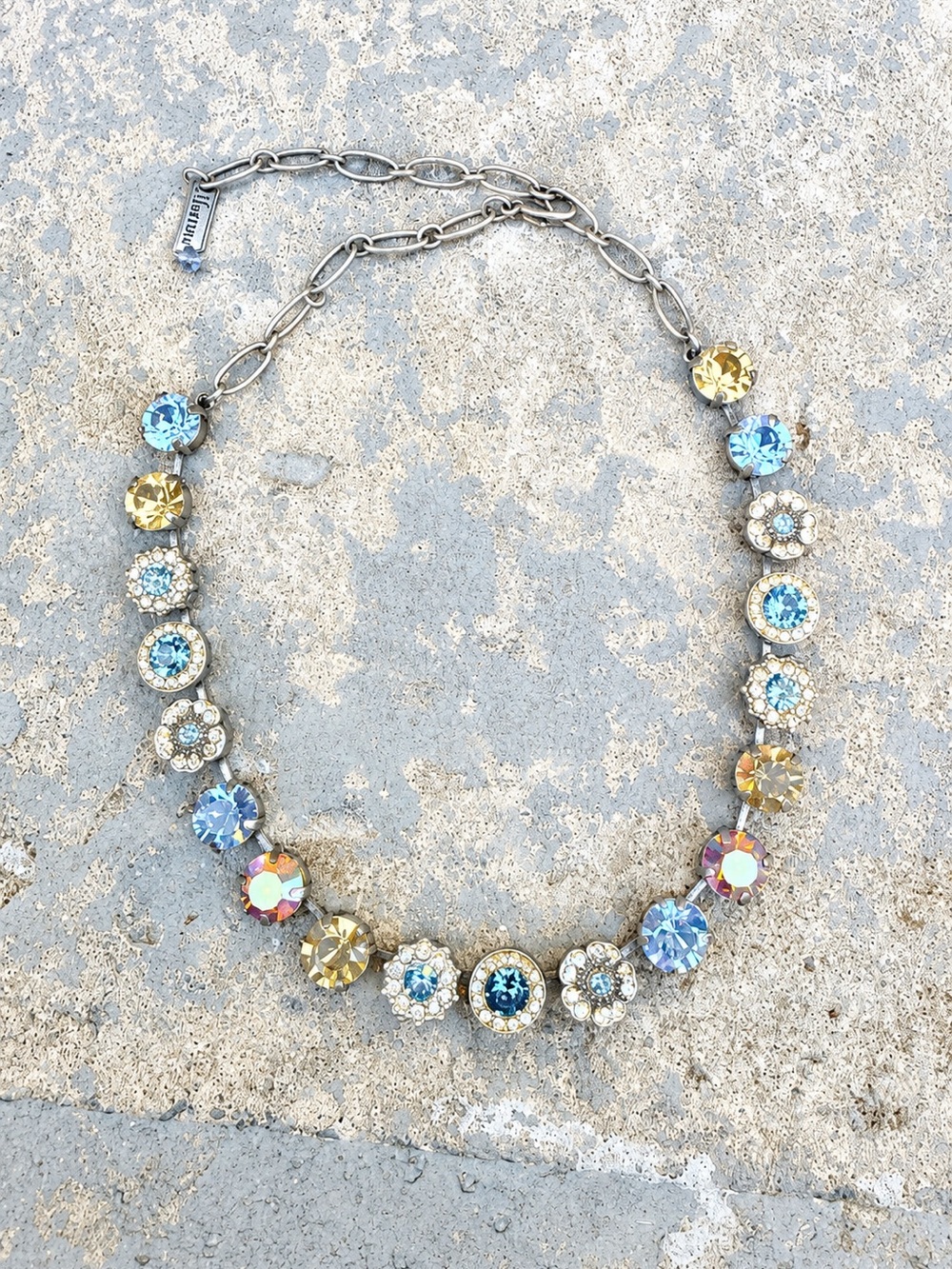 Mariana Swarvoski Crystal Blue Champagne Aurora Borealis Floral Necklace - Picture 10 of 11